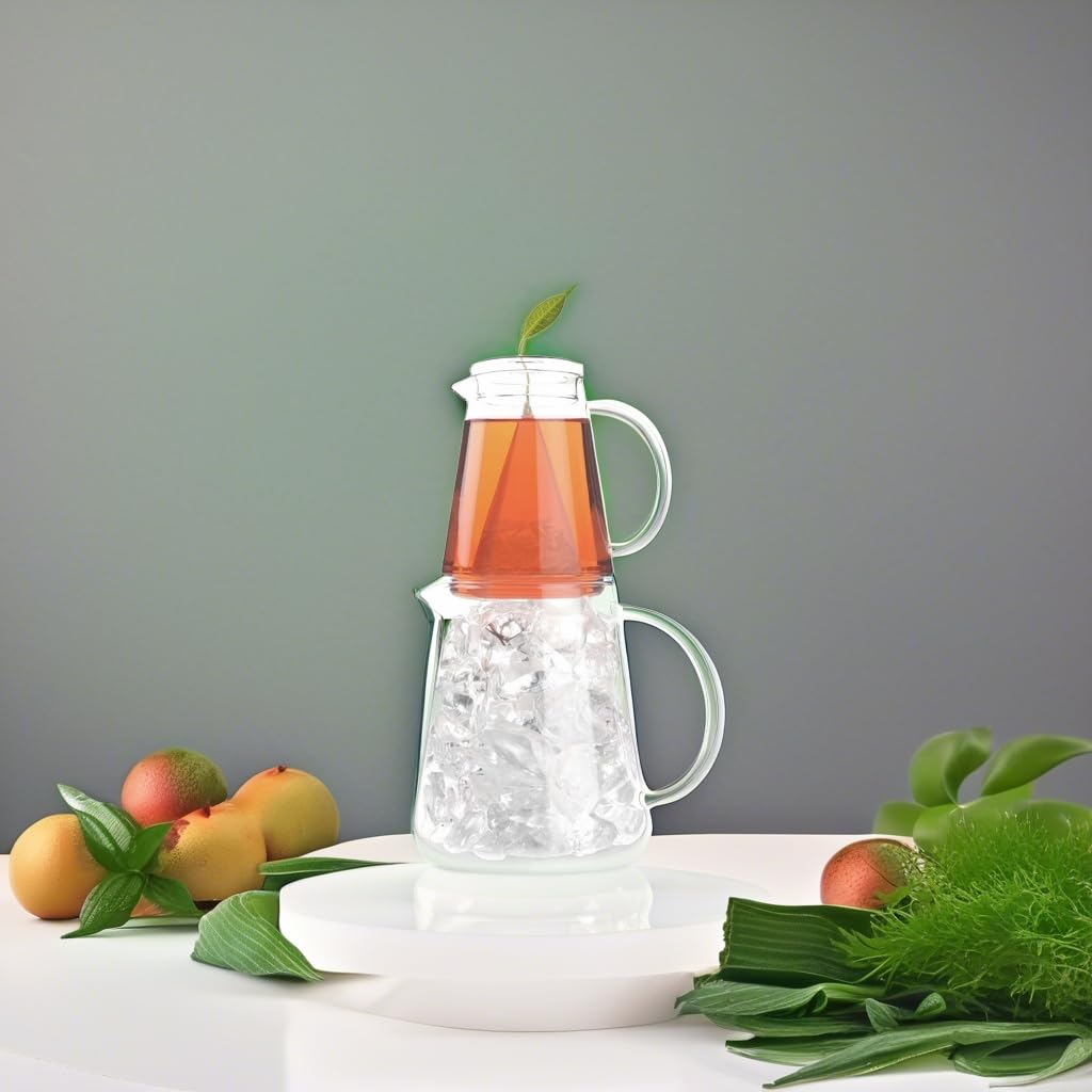 Tea Forte Tea Over Ice Steeping Pitcher Set - 12oz & 24oz Glass Pitchers for Perfect Iced Tea | Dishwasher Safe | Great for Summer Parties, BBQs & Outdoor Gatherings