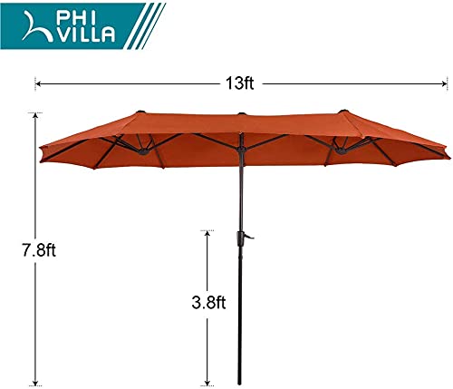 PHI VILLA 4-Piece Outdoor Patio Dining Set with Large Sun Umbrella - Folding Chairs & Weather-Resistant Table for Backyard, Garden, Poolside (Orange Red) | Perfect for Summer BBQs, Family Gatherings & Outdoor Entertaining