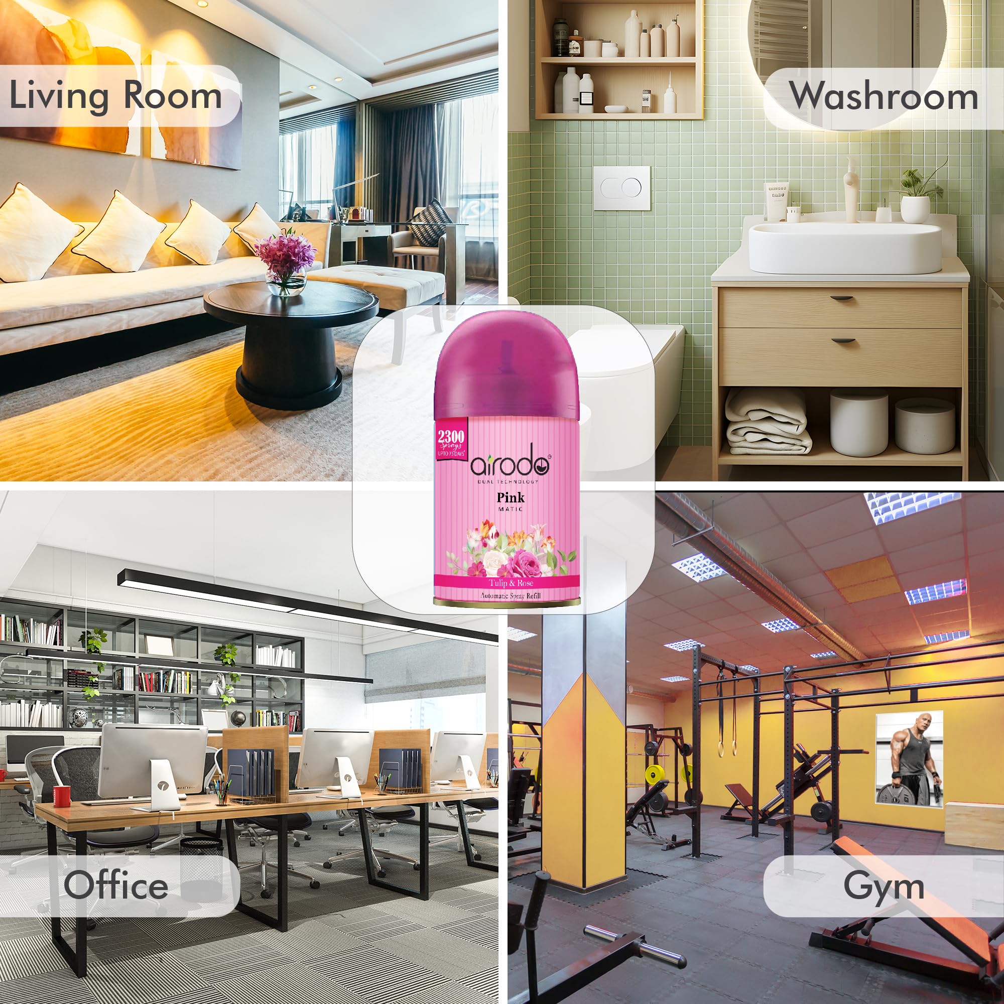 Airodo Automatic Room Freshener Refill - 2300 Sprays per Bottle, Pink Scent, Air Matic Boost Technology for Home & Office Fragrance - Perfect for Living Room, Bedroom, Bathroom, and Car