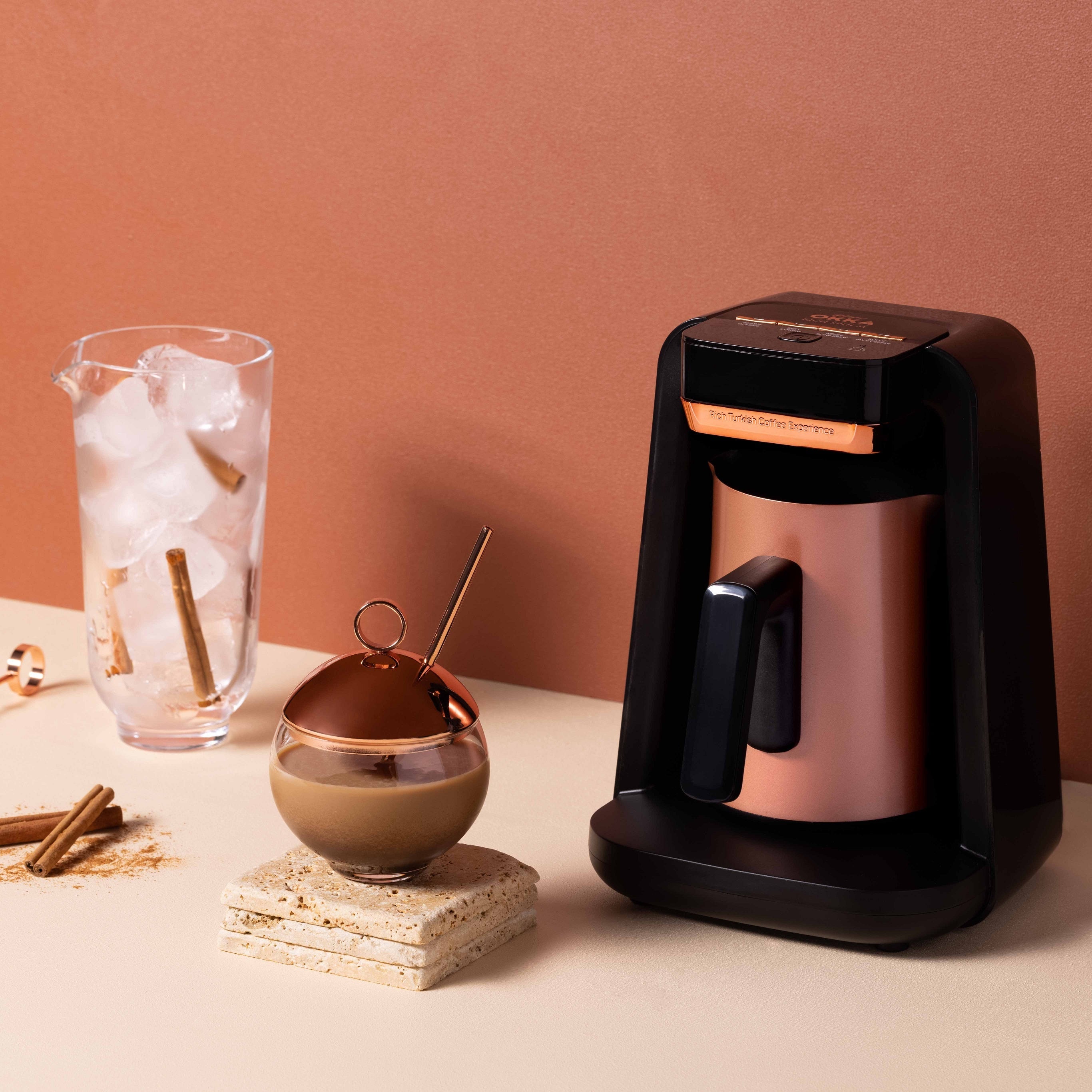 Arzum Okka Rich Automatic Turkish Coffee Maker & Hot Beverage Machine - Velvetiser for Espresso, Latte & Tea - 120V Black/Copper - Perfect for Home, Office & Gifts
