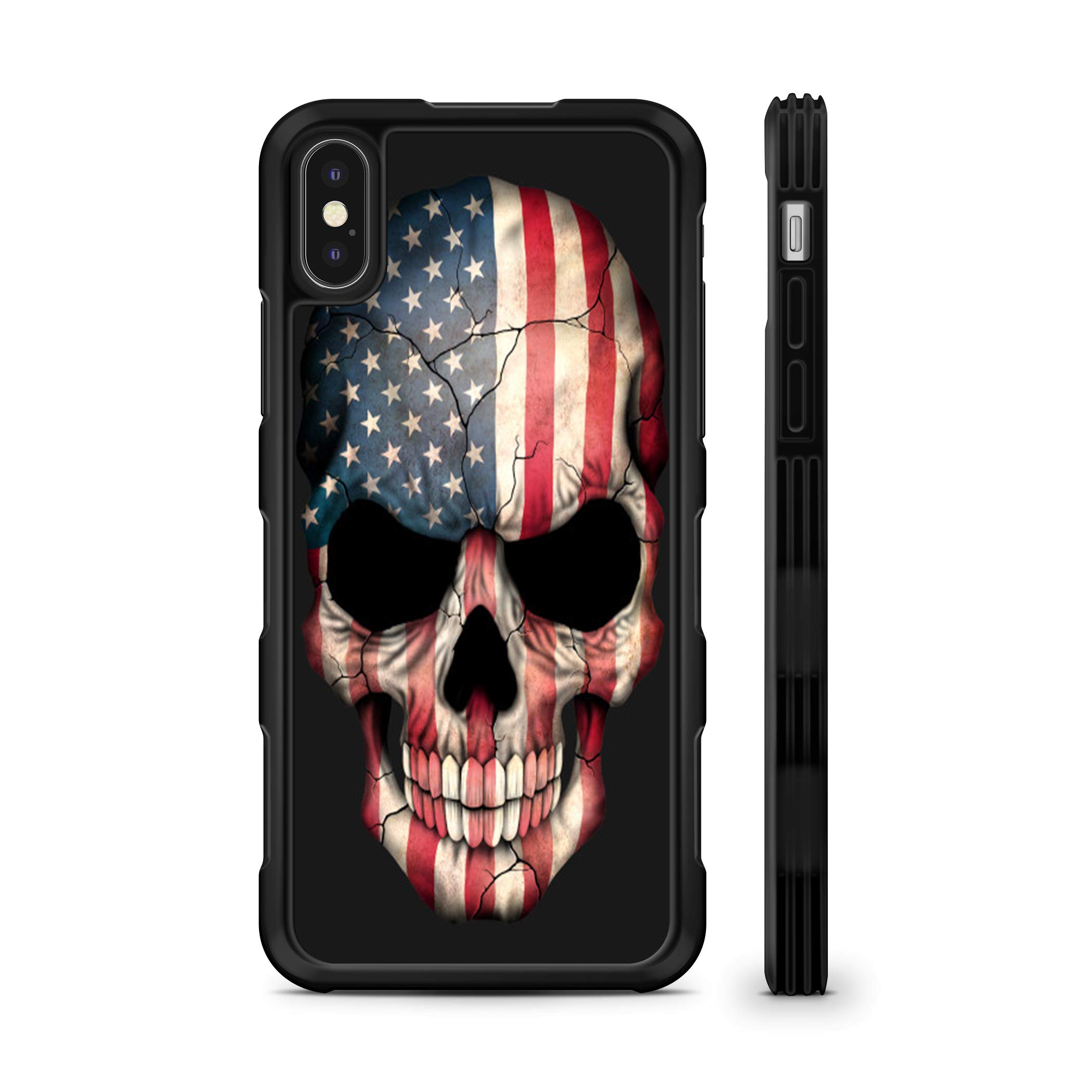 American Flag Skull Shockproof TPU Case for iPhone X & iPhone Xs - Durable Protective Cover with Hyper Grip for Everyday Use, Travel & Outdoor Activities