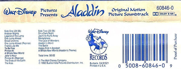 Aladdin Original Motion Picture Soundtrack by Alan Menken, Howard Ashman & Tim Rice - Cassette Album (NM/Mint Condition) - Perfect for Disney Fans & Movie Soundtrack Collectors