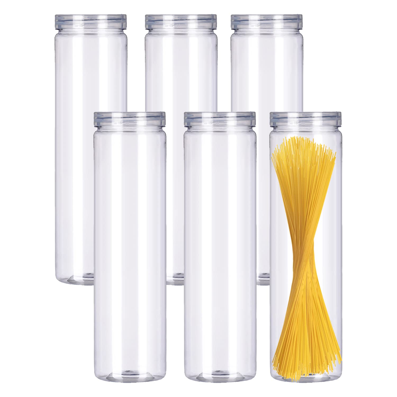6-Piece Clear Spaghetti Pasta Storage Containers with Airtight Lids - Tall Pantry Organizers for Noodles, Flour, Cereal, Sugar & Beans - Perfect for Kitchen Organization & Bulk Food Storage