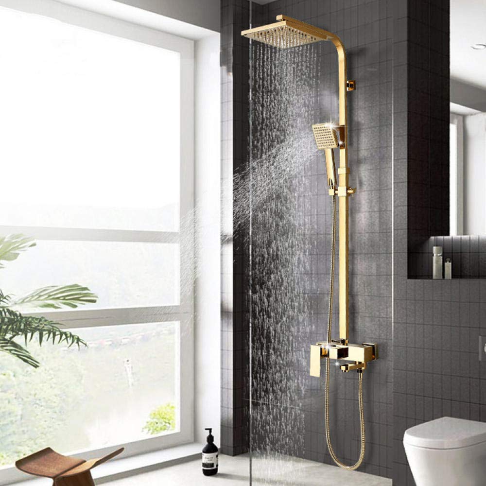 Premium 8 Inch Brass Rainfall Shower System - 3-Way Mixer Tap Wall Mount Bath Shower Faucet Kit with Swivel Spout in Gold Finish | Perfect for Modern Bathroom Renovation & Luxury Spa Experience