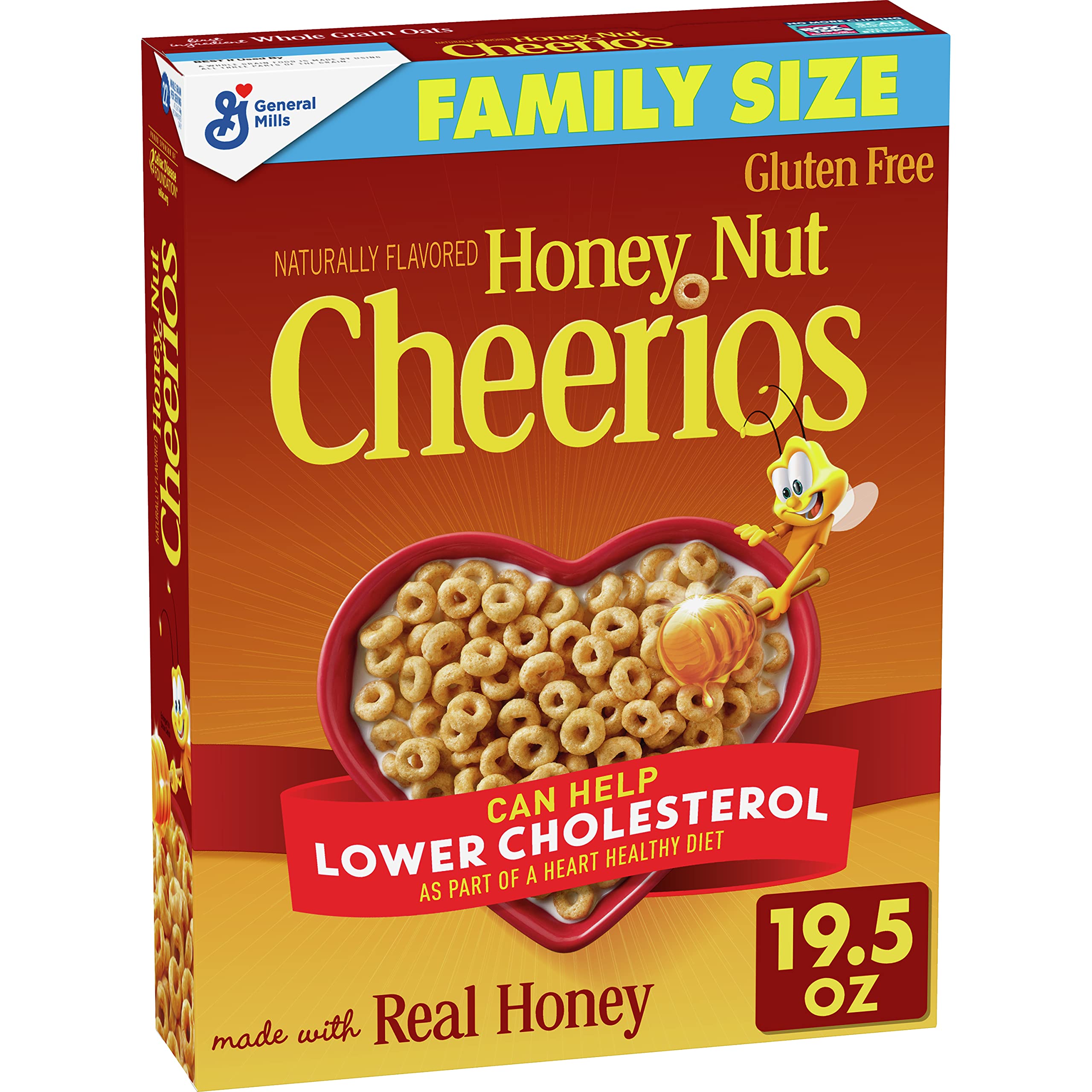 Honey Nut Cheerios Gluten-Free Breakfast Cereal - 19.5 oz (Pack of 12) | Whole Grain Oats with Real Honey | Family Size Bulk Box | Perfect for School Lunches, Office Snacks & Quick Breakfasts