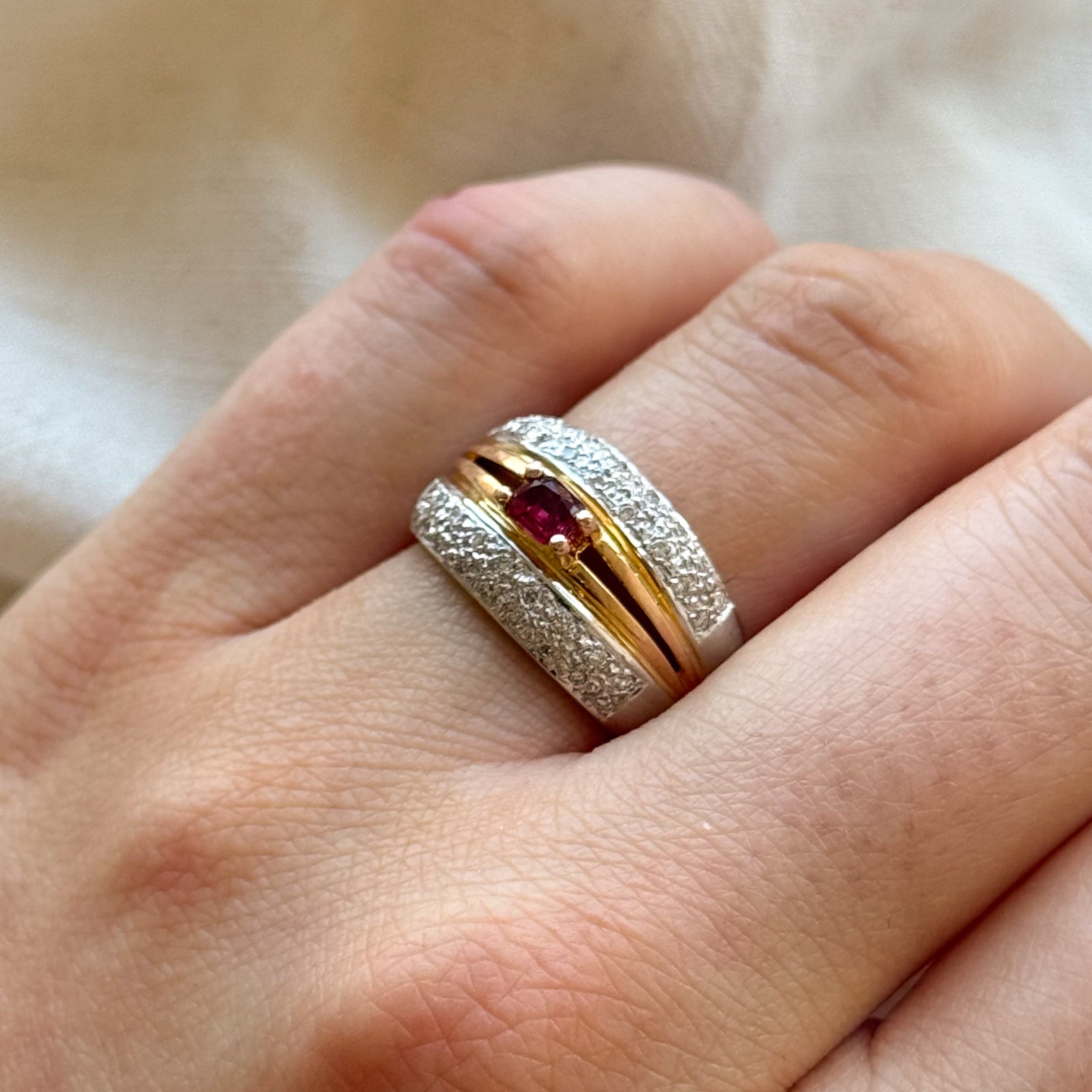 Exquisite 0.28ct Radiant Cut Ruby & Diamond Two-Tone Gold Ring | 14K White & Yellow Gold | Size 7.5 | Perfect for Engagement, Anniversary & Special Occasions