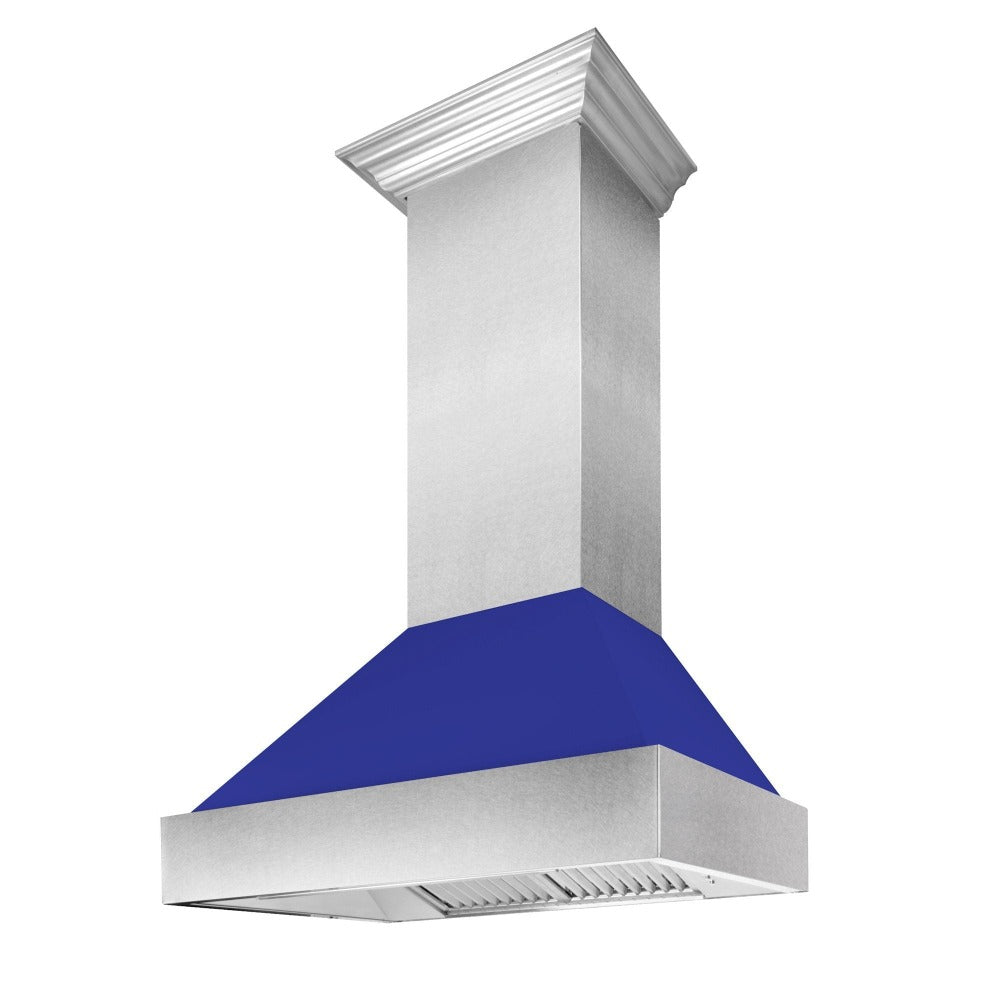 ZLINE 36 Inch Stainless Steel Wall Mount Range Hood - Satin Finish with Blue Matte Shell (8654BM 36) | Powerful Ducted Ventilation for Kitchen | Perfect for Modern Home Cooking & Smoke Removal