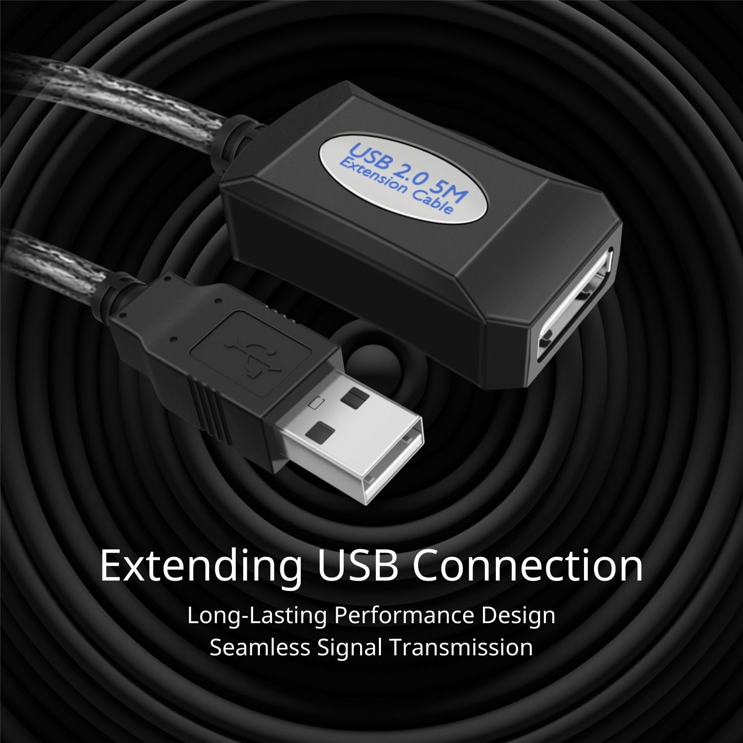 TNP Active USB 2.0 Extension Cable 15 ft - High Speed Male to Female USB A Extender Cord for Hard Drive, Printer, Mouse, Keyboard, PC, Camera - Perfect for Home Office, Gaming Setup & Computer Accessories