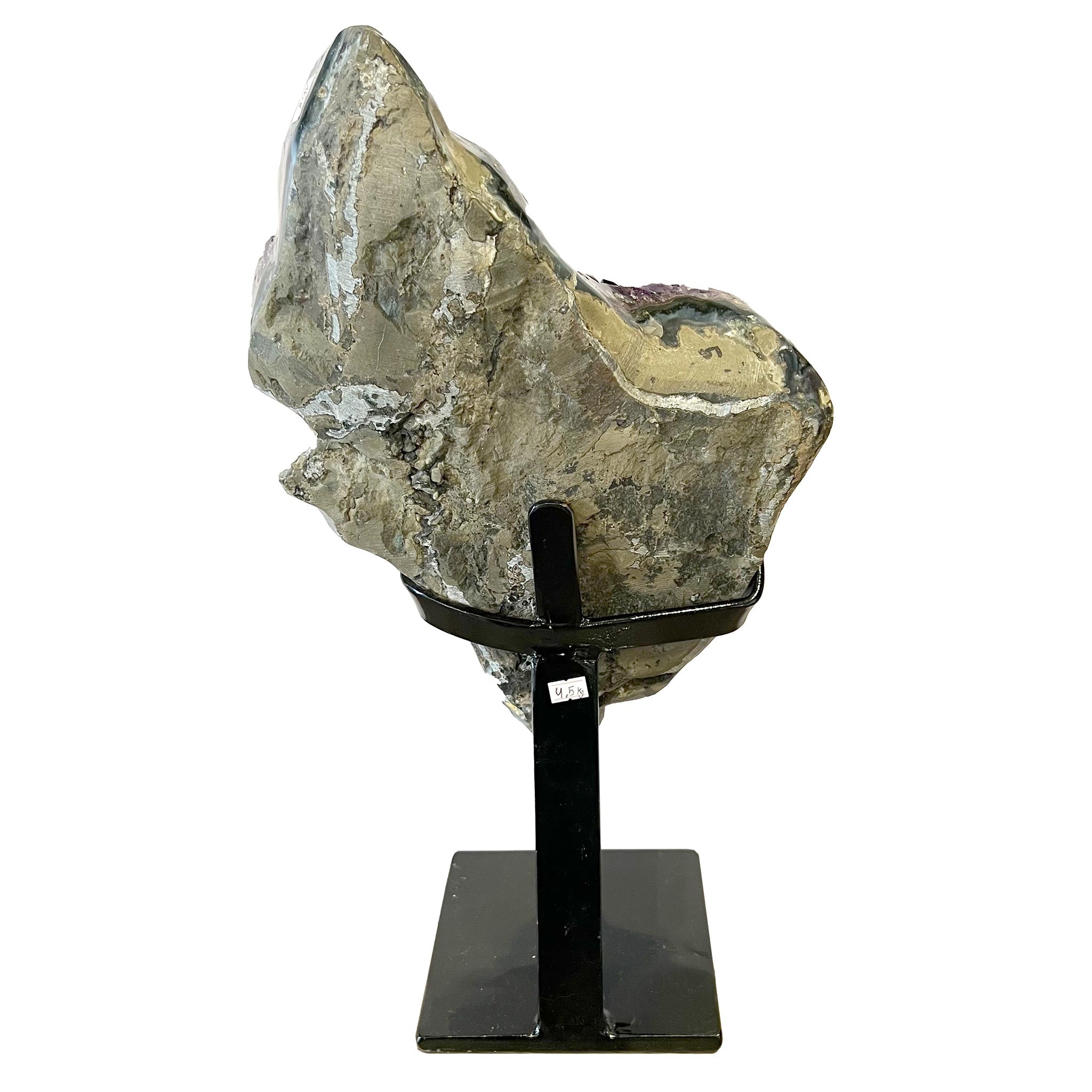 Premium AAA Grade Uruguay Amethyst Crystal Cluster on Black Metal Stand - Natural Healing Stone for Meditation, Home Decor & Spiritual Gifts