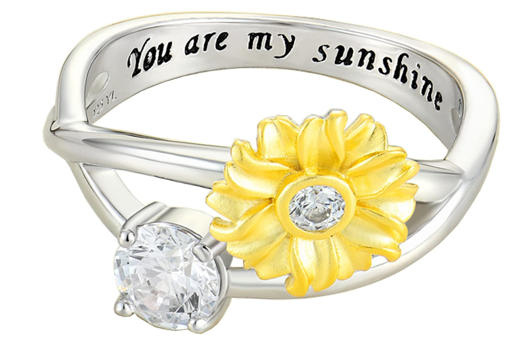 YL Sunflower Rings for Women - 925 Sterling Silver Infinity Rings with Cubic Zirconia Flower Jewelry - Perfect for Everyday Wear, Gifts & Special Occasions