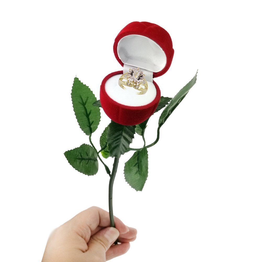 Elegant Red Rose Jewelry Box for Engagement Rings & Earrings - Perfect Wedding Proposal, Anniversary Gift & Jewelry Storage (1 Piece) - Romantic Keepsake for Couples & Bridal Accessories - Ideal for Valentine's Day, Bridal Showers & Honeymoon Surprises