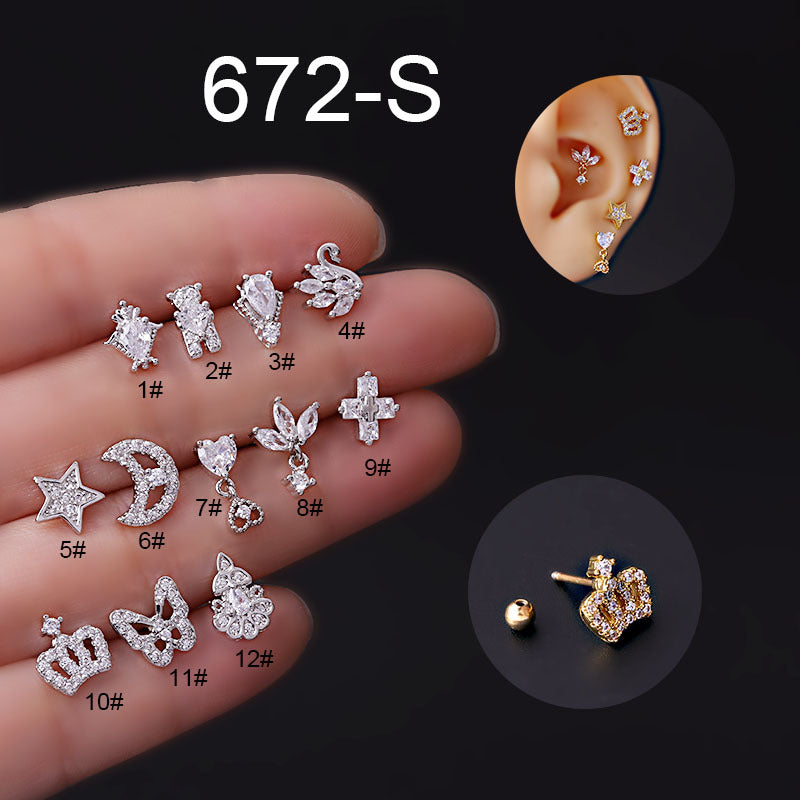 20G Cartilage Tiny Stud Earrings - Swan, Moon & Star Earrings for Women | Hypoallergenic Stainless Steel Jewelry | Perfect for Daily Wear, Parties & Gifts (HSPJ672)
