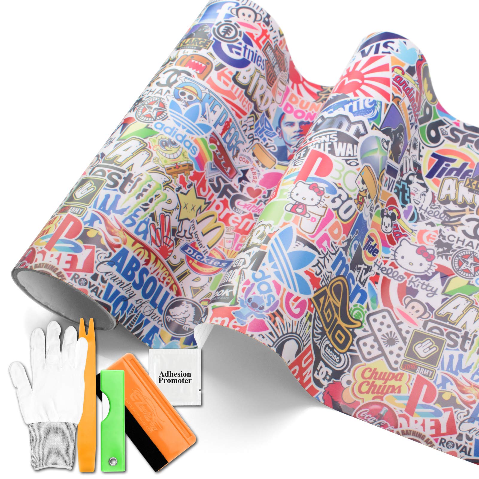 JDM Anime Graffiti Car Vinyl Wrap Sticker - 5FT x 35FT Decal Film for Auto, Laptop & DIY Projects - Free Tool Kit Included - Perfect for Customizing Vehicles, Electronics & Home Decor