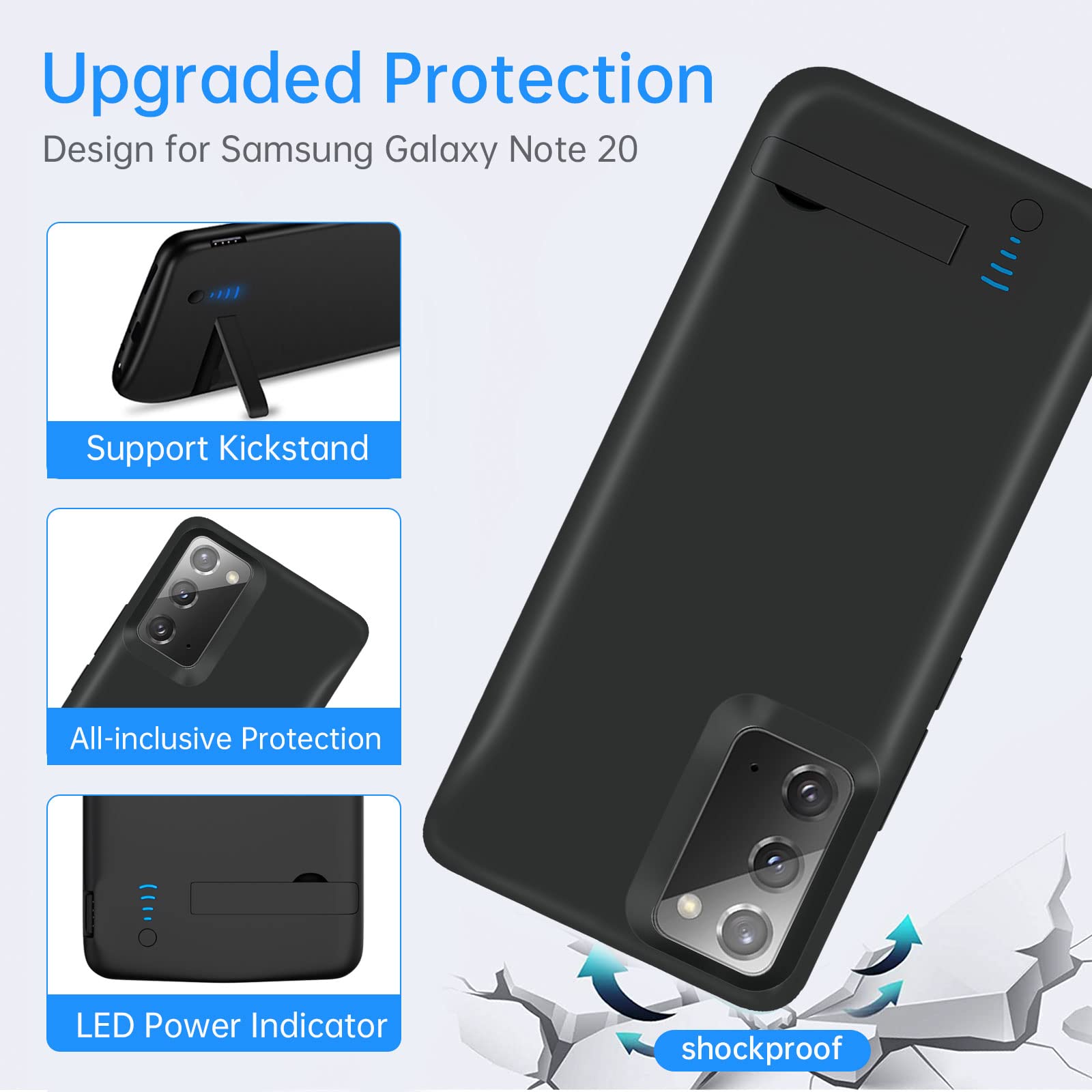Fey 6000mAh Extended Battery Case for Samsung Galaxy Note 20 - Rechargeable External Power Bank Charger Cover, Black | Extra Battery Life for Travel, Work & Outdoor Activities