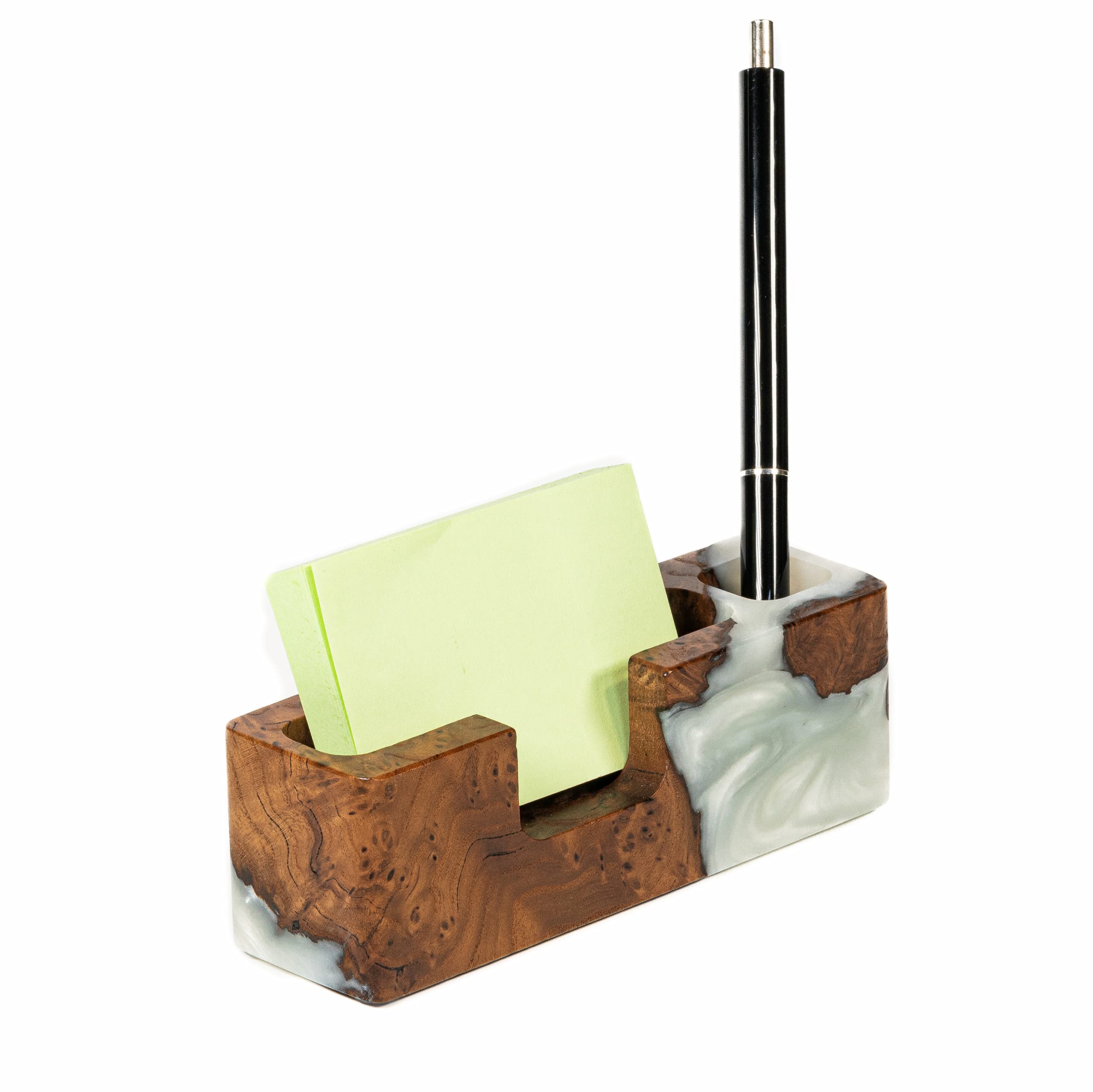 Premium Resin & Wood Office Desk Organizer Set - Unique Teacher Appreciation Gift, Graduation Gift, Administrative Professional Day Present (Platinum Set with Phone Stand & Pen/Note Holder) - Perfect for Home Office, Classroom, and Corporate Workspaces