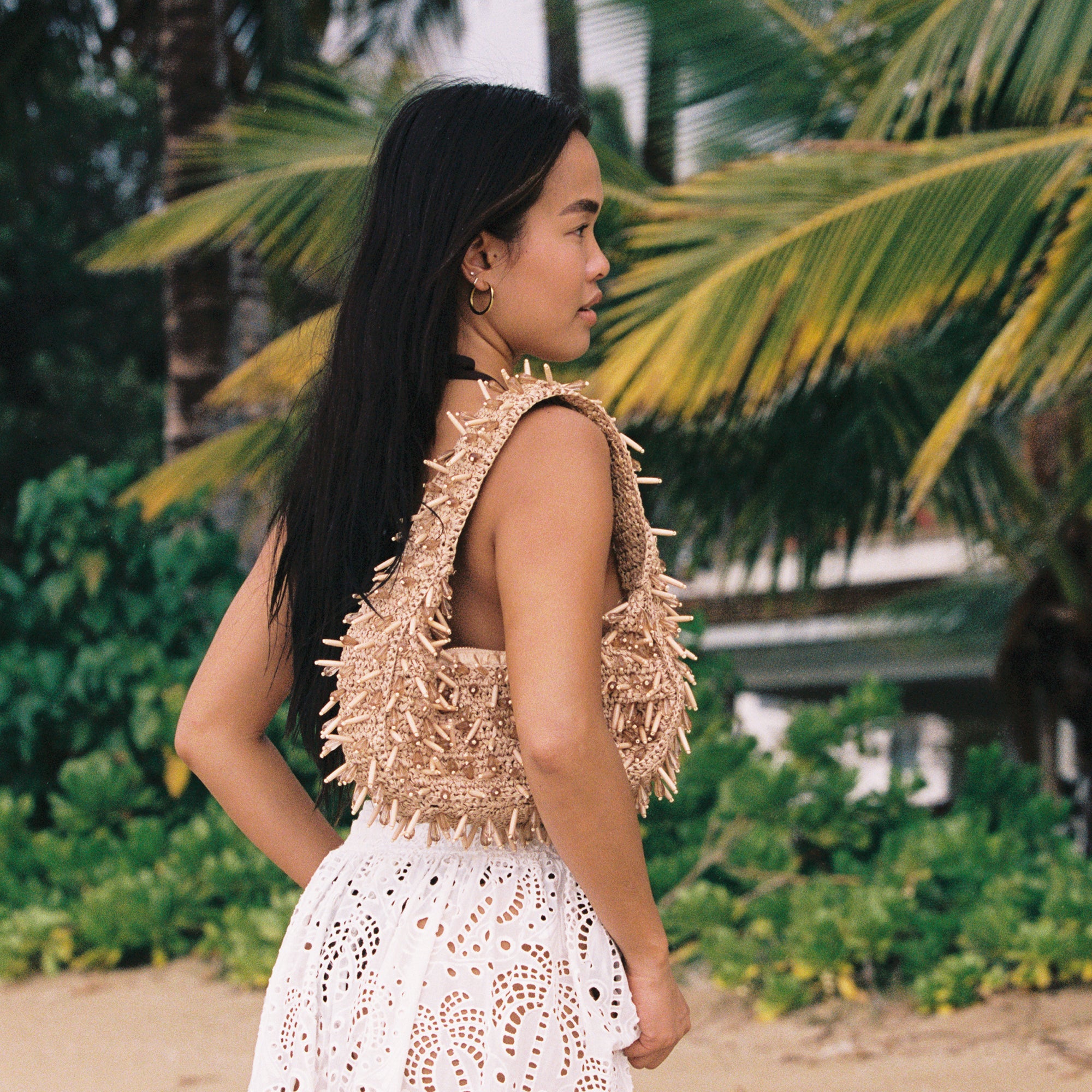 CAICOS Natural Raffia Shoulder Bag - Handmade Woven Beach Tote for Women, Summer Vacation & Travel Accessories