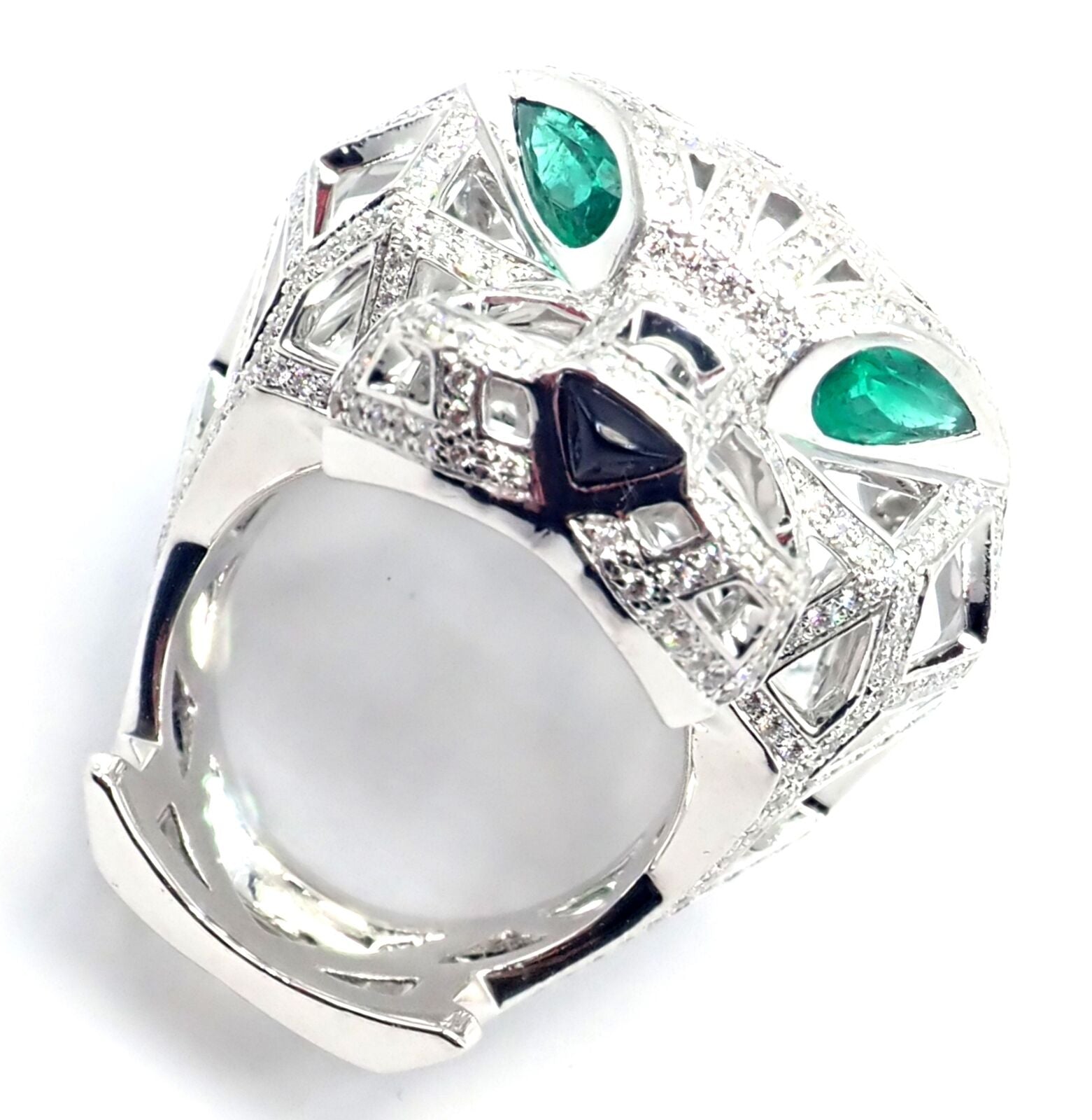Cartier Panther Panthere 18k White Gold Emerald & Diamond Ring Size 54 - Luxury Jewelry for Women, Elegant Gift for Anniversary & Special Occasions