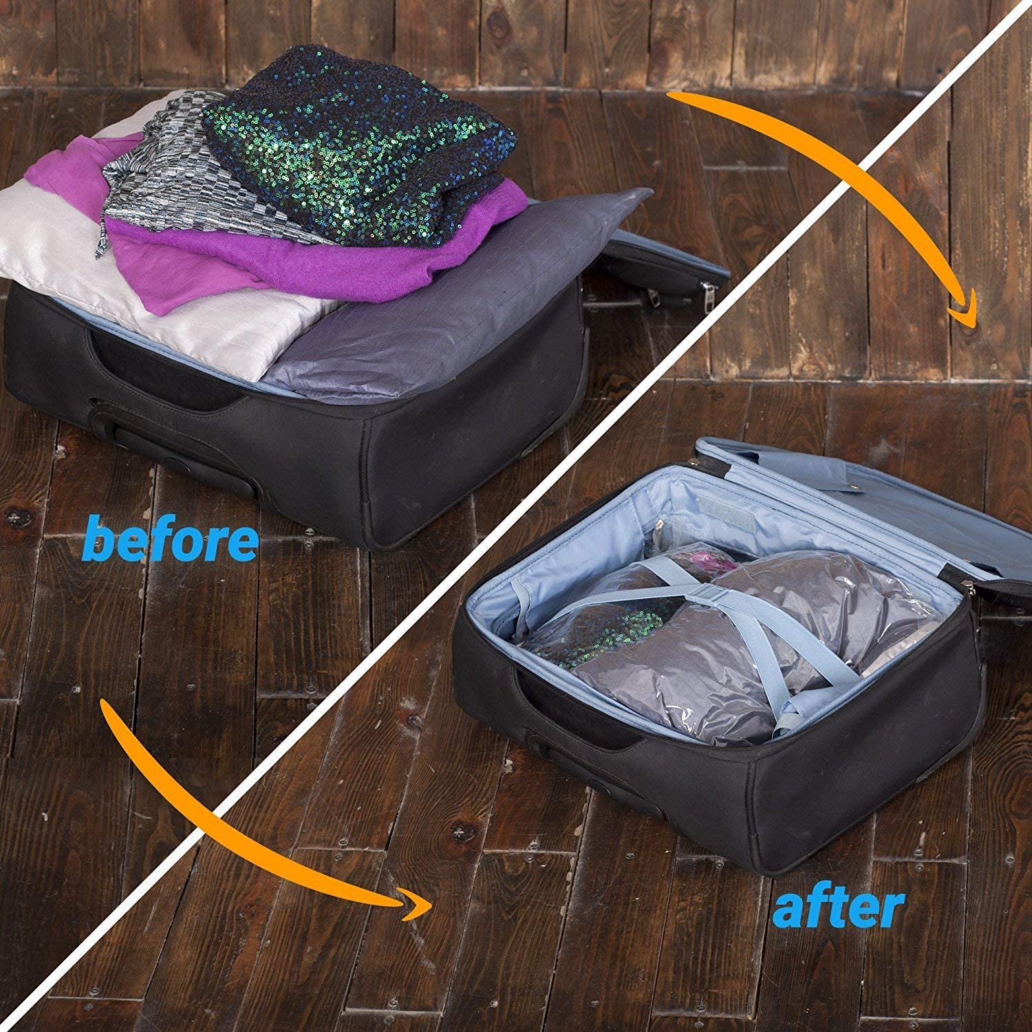 12 Pack Space Saver Compression Storage Bags for Clothes - Travel Organizer for Luggage & Suitcases - No Vacuum Needed - Perfect for Travel, Moving & Seasonal Clothes Storage