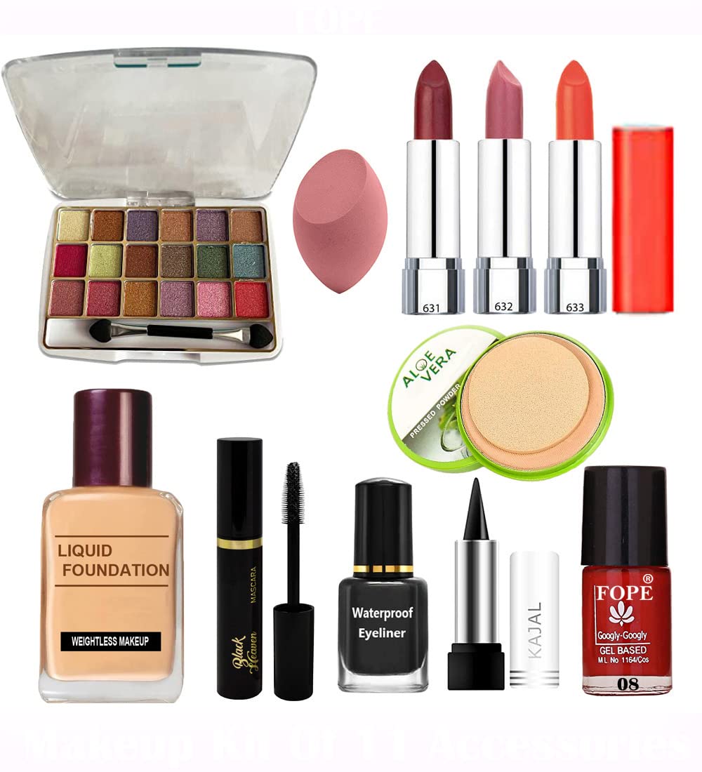 Fope Complete Travel Makeup Kit for Women & Girls - 12 Piece Cosmetic Set with Mirror & Brushes (Model S19K04A2019) | Perfect for Vacation, Business Trips & Everyday Carry