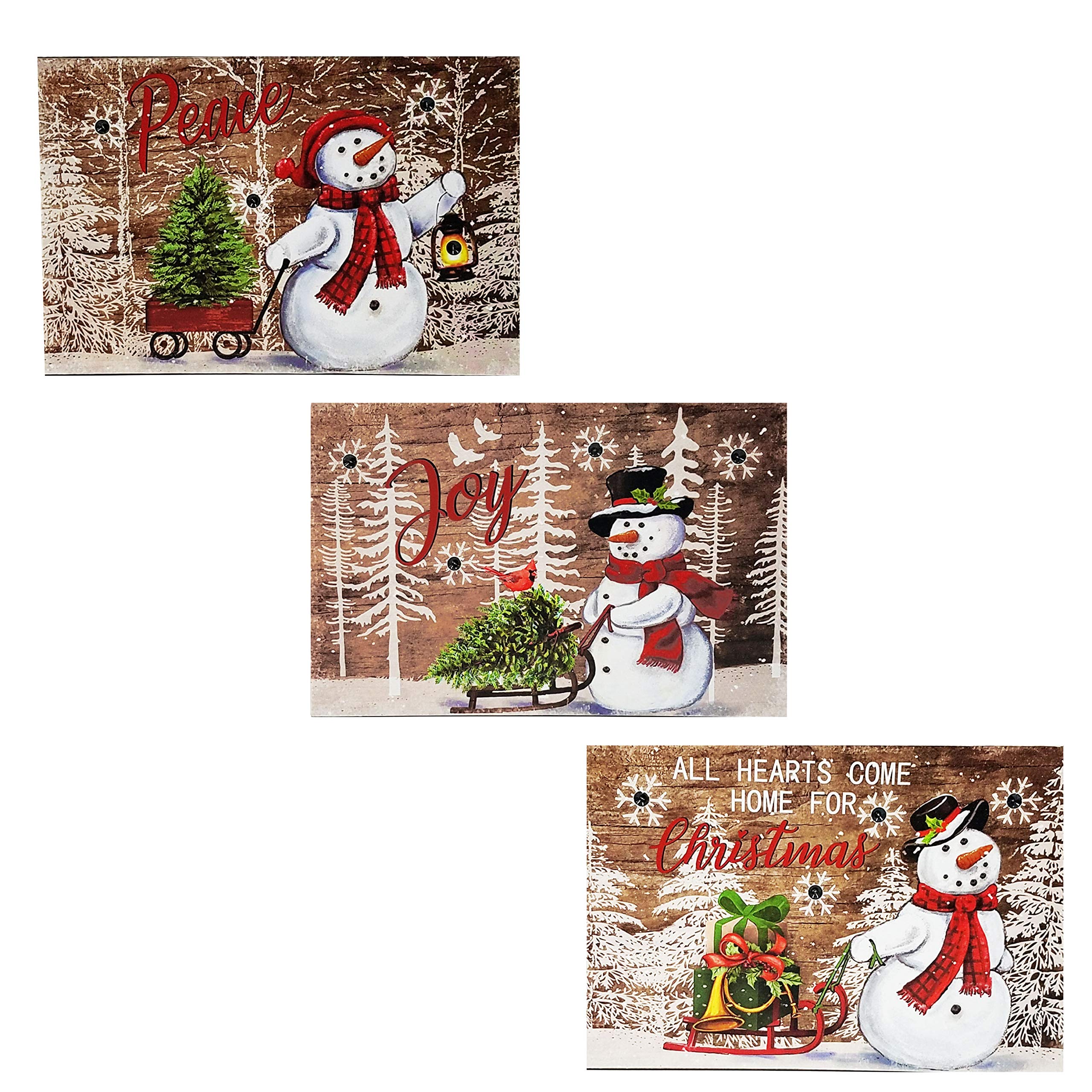 SeasonsEasy LED Lighted Snowflakes Snowman Sleds Wooden Block Plaques with Auto Timer - Set of 3 Christmas Decorations for Home, Yard, and Holiday Party Decor
