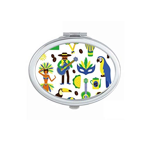 DIYthinker Portable Foldable Double-Sided Makeup Mirror - Soccer Parrot Guitar Coffee Brazil Design for Travel, Home Vanity & Professional Makeup Artists