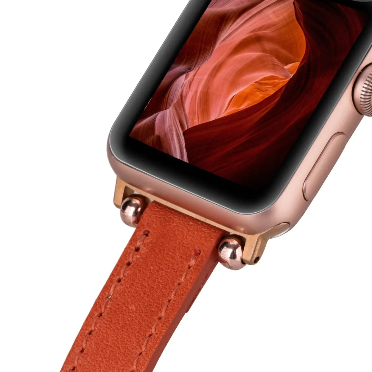 Vintage Orange Leather Ultra Slim Apple Watch Band - Stylish & Durable Replacement Strap for Workouts, Office & Everyday Wear