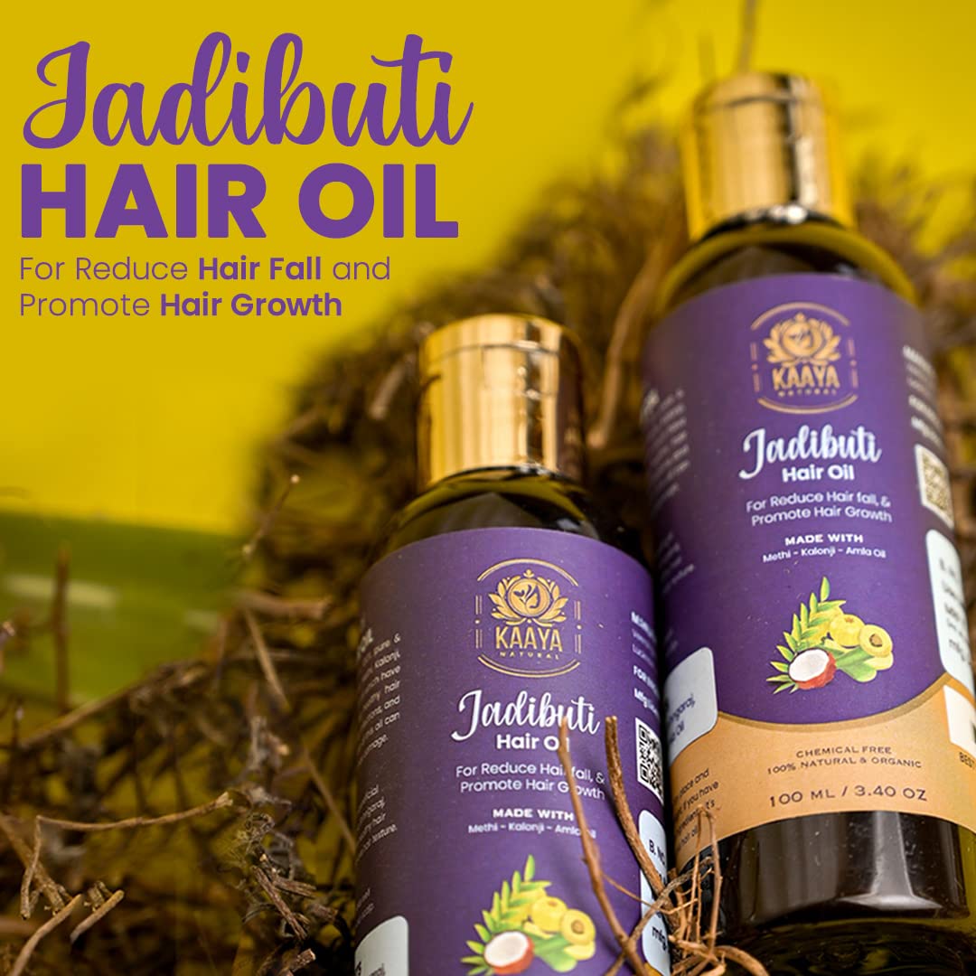 Kaaya Natural Jadibuti Hair Oil for Hair Growth & Reduce Hair Loss | 100% Organic & Chemical-Free | Unisex Ayurvedic Hair Treatment | 3.4 fl oz (100ml) | Promotes Stronger, Thicker Hair for Men & Women | Perfect for Daily Scalp Massage & Hair Care Routine