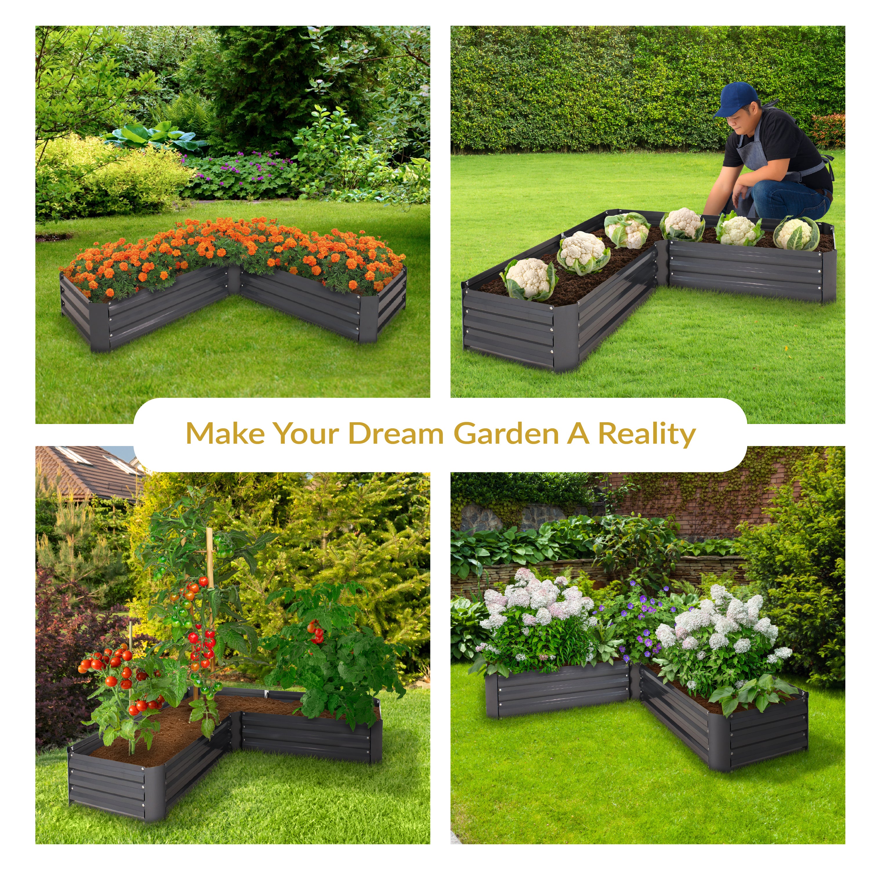 L-Shaped Galvanized Steel Raised Garden Bed Kit - Outdoor Gardening Planter Box for Vegetables, Flowers & Herbs - Perfect for Backyard, Patio & Urban Gardening