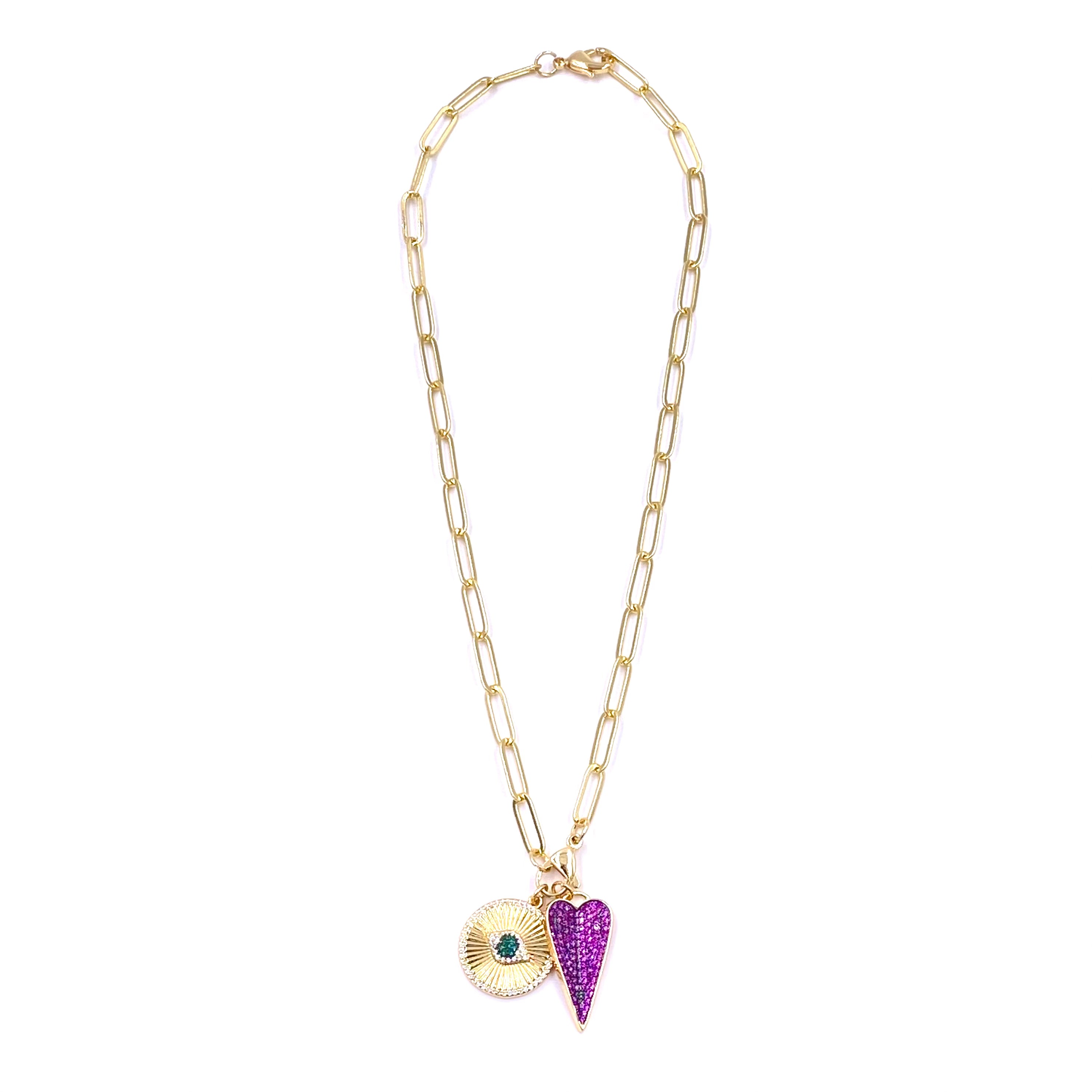 Ashley Gold Stainless Steel Gold Plated Link Double Charm CZ Necklace for Women - Elegant Cubic Zirconia Pendant Jewelry for Party, Wedding & Date Night