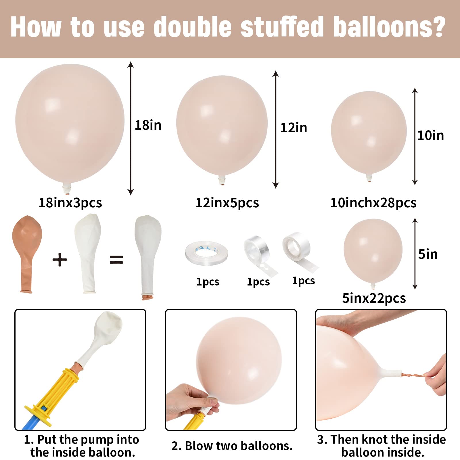 Double Stuffed Blush Balloons - 18/12/10/5 Inch Nude Latex Balloons in Pastel Pink, Peach & Beige for Balloon Garland Arch | Perfect for Birthday Decorations, Wedding, Bridal & Bachelorette Parties | DIY Home & Event Decor