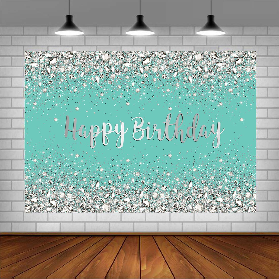 Blue and Silver Birthday Photography Backdrop with Shiny Diamonds - Sweet 16, 21st Birthday Party Decor for Girls & Women - 5x3ft Photo Booth Background for Cake Tables, Happy Birthday Celebrations