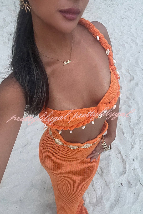 Takian Hollow Crochet Knit Braid Shell Trim Crop Vacation Tank Top - Beachwear, Summer Fashion, Boho Style for Women