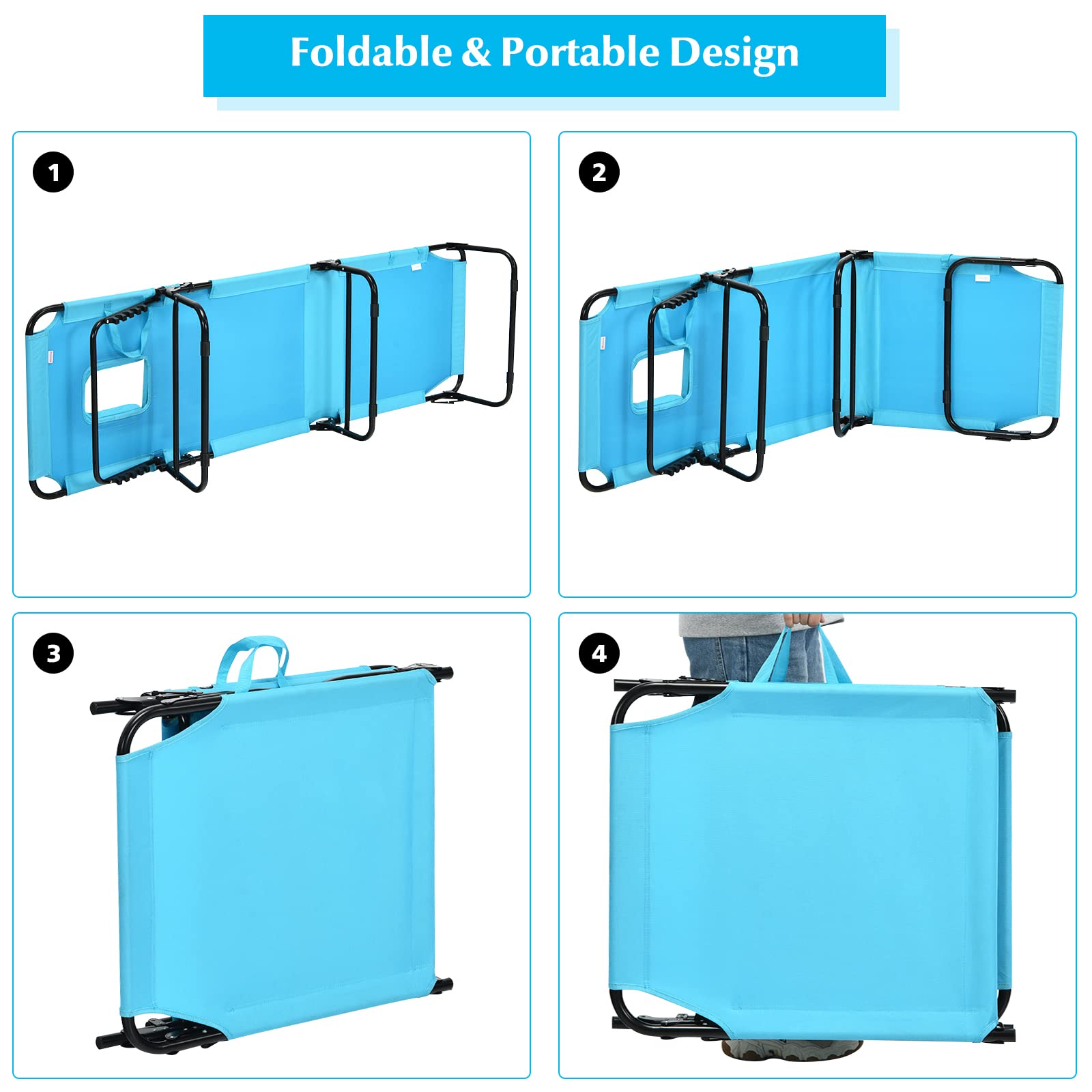 Tangkula 5-Position Adjustable Folding Chaise Lounge Chair with Face Hole - Portable Outdoor Recliner for Beach, Poolside, Backyard & Patio - Turquoise Sunbathing Tanning Chair for Relaxing & Face Down Tanning