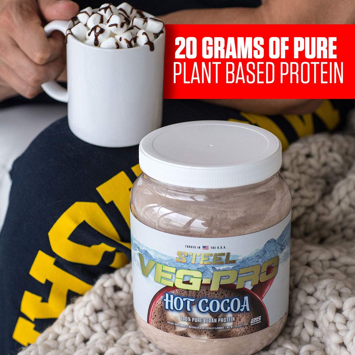 Steel Supplements Veg-PRO Vegan Protein Powder - Hot Cocoa Flavor | 25 Servings (1.65lbs) | Organic Plant-Based Protein with BCAA Amino Acids | Gluten Free, Dairy Free, Low Carb | Perfect for Post-Workout Recovery & Healthy Breakfast Smoothies