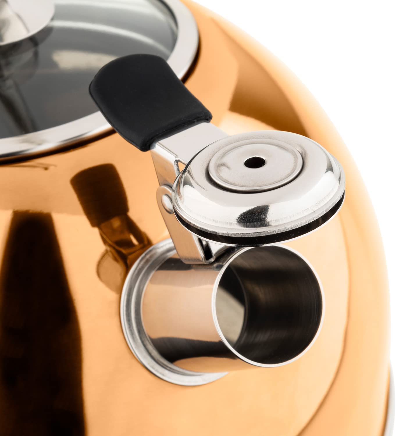 Premium Viking 3-Ply Stainless Steel Whistling Tea Kettle - 2.6 Quart Stovetop Hot Water Pot with Tempered Glass Lid & Ergonomic Handle - Induction Compatible Rose Gold - Perfect for Tea Brewing, Coffee Making & Kitchen Decor