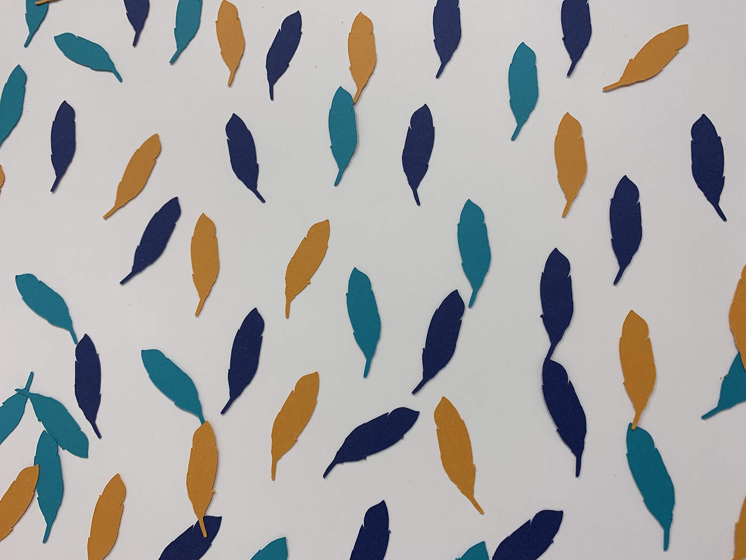 Vibrant Navy, Orange & Teal Feather Confetti - 300pcs Cardstock Paper Party Decorations for Wild One First Birthday, Tribal Theme Events & Gender Reveals - Perfect for Baby Showers, Boho Celebrations & Festive Table Scatters