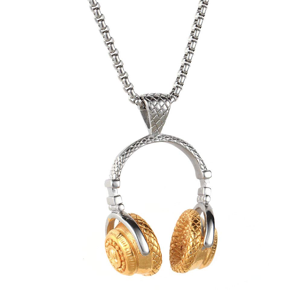 Men's Stainless Steel DJ Headphone Pendant Necklace - Punk Rock Music Accessory with 21.7 Inch Chain - Perfect for Concerts, Music Festivals & DJ Performances