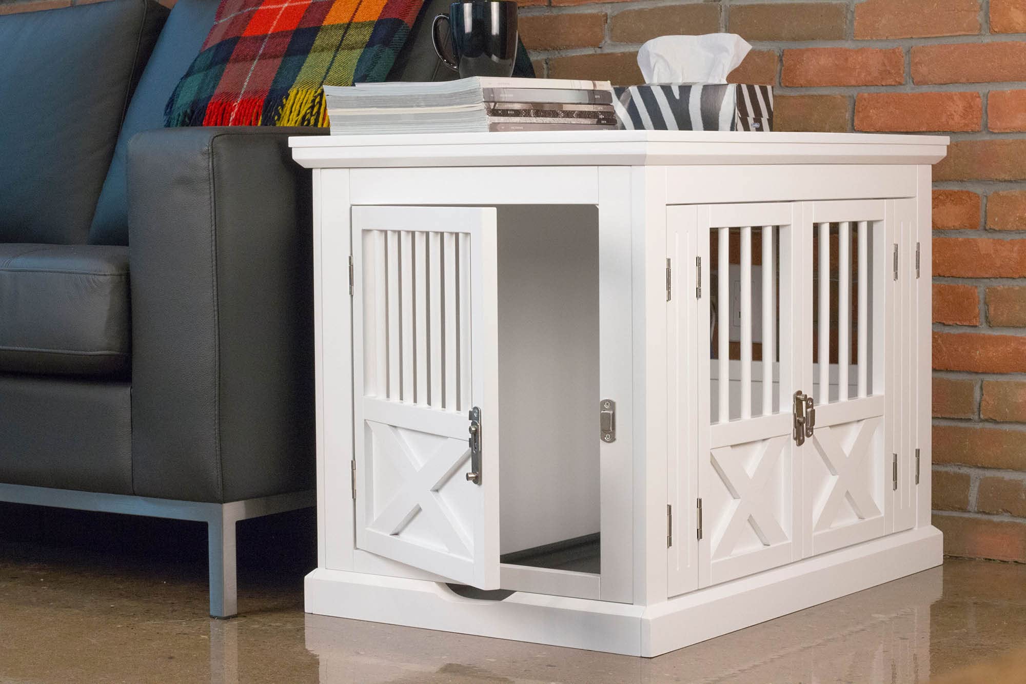 Zoovilla Merry Products Triple Door Medium Dog Crate - White | Indoor & Outdoor Pet Crate for Travel, Training & Home Use