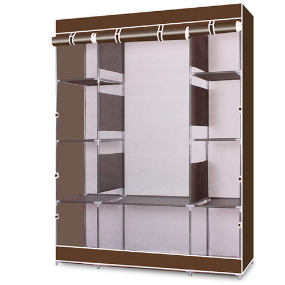 JHDPHd Portable Non-Woven Wardrobe - Foldable Clothes Storage Cabinet with Dustproof Cover for Bedroom, Home & Travel | Coffee Color | Perfect for Small Spaces, Dorm Rooms & Apartment Organization