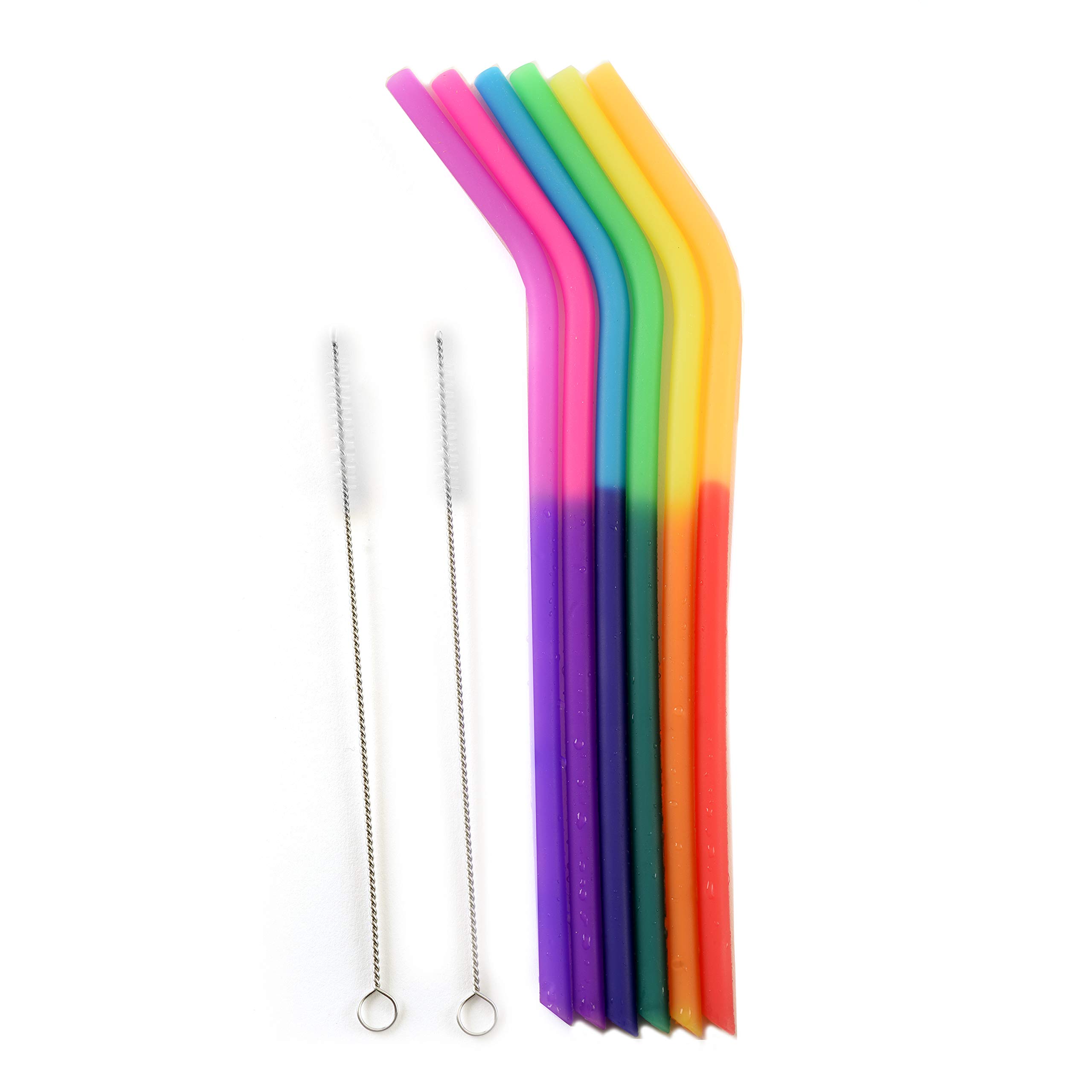 Norpro 6-Pack Color Changing Silicone Straws with 2 Cleaning Brushes - Reusable, BPA-Free Drinking Straws for Smoothies, Iced Coffee & Cocktails at Home or Parties