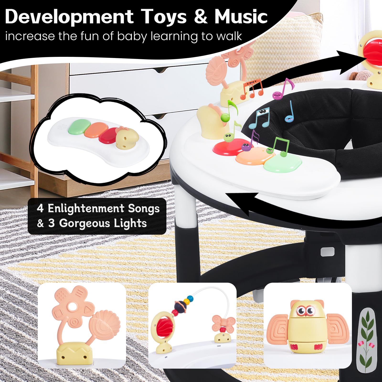 5-in-1 Foldable Baby Walker with Wheels & Activity Center for Infants 6-18 Months | Adjustable Height, Music & Learning Modes | Perfect for Playtime, Early Development & Safe Walking Practice