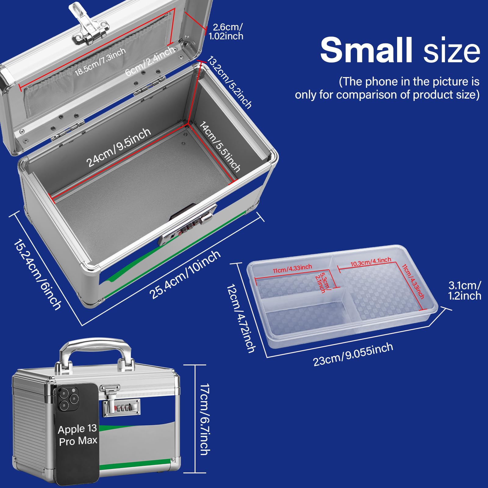 Secure Combination Lock Medicine Storage Box - 10 x 6 x 6.7 Inch Portable First Aid Safe for Medications & Valuables - Home, Travel & Outdoor Use - Silver (No Strap) - Perfect for Childproofing, Emergency Kits & Personal Item Protection