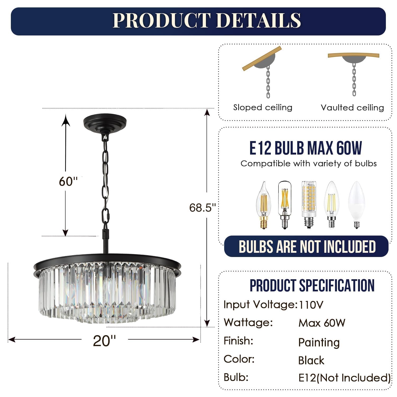 Modern Crystal Chandelier - 3-Tier 8-Light Dimmable Ceiling Light Fixture for Dining Room, Living Room & Bedroom | Elegant Lighting for Home Decor, Wedding & Special Events