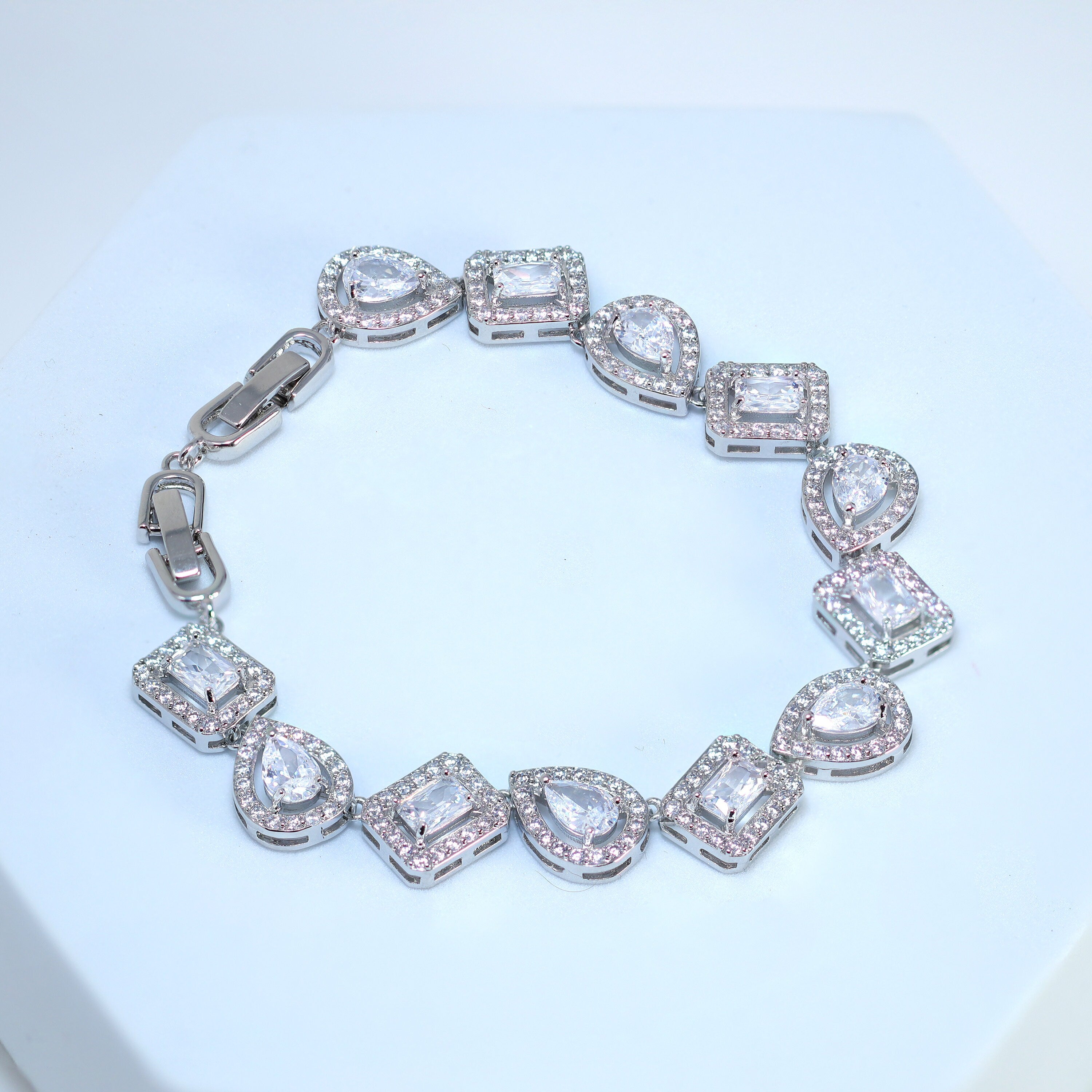 Elegant Diamond & Swarovski Crystal Necklace Set - Pear, Round & Princess Cut Bridal Jewelry with Matching Crystal Earrings | Perfect for Weddings, Anniversaries & Special Occasions