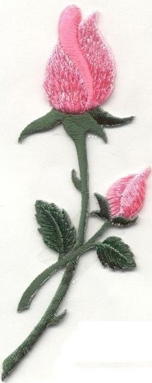 Pink Rose with Closed Petals Embroidered Iron-On Patch for DIY Clothing, Bags & Hats - Floral Sewing Applique for Custom Fashion & Crafts