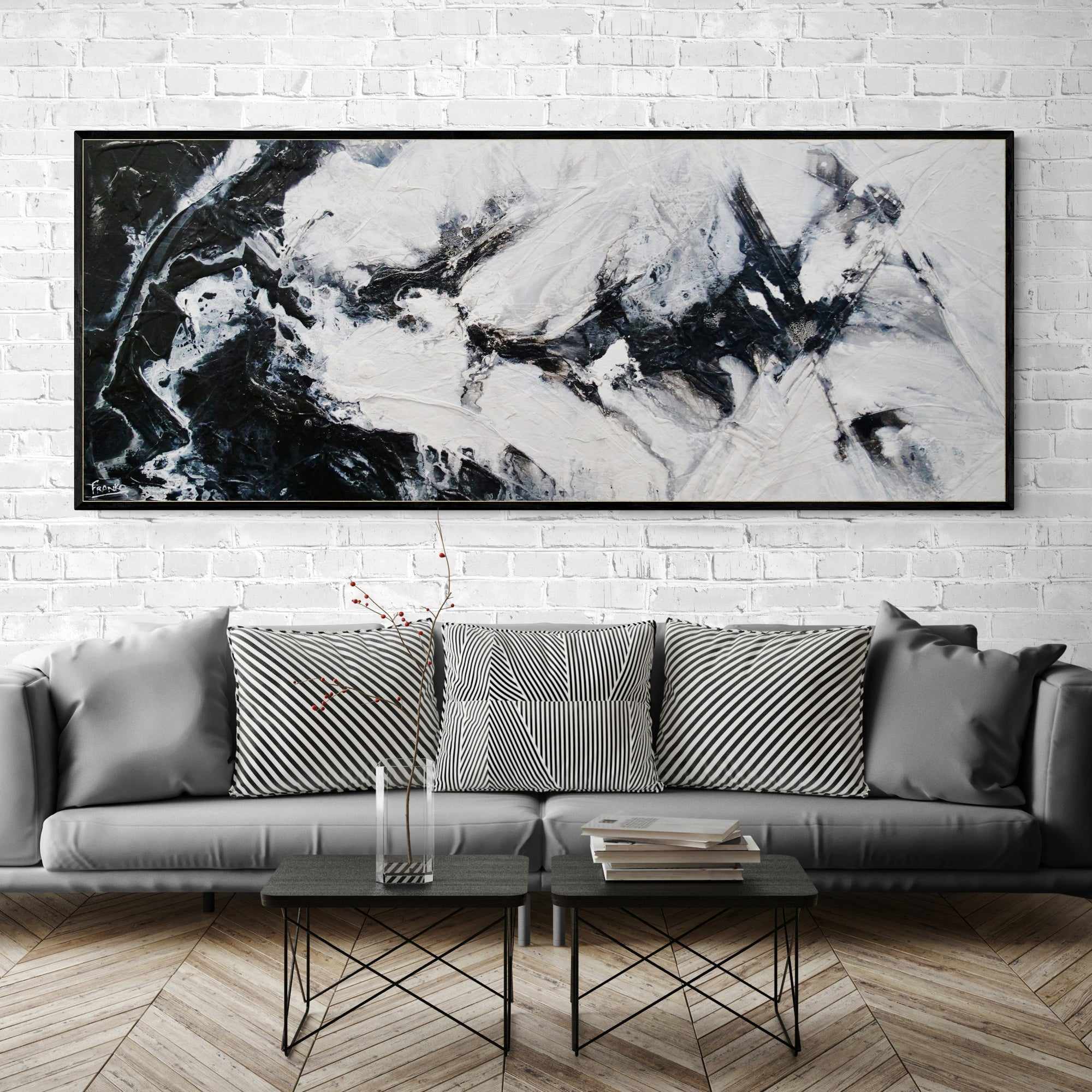 200cm x 80cm Black & White Abstract Textured Canvas Painting - Modern Wall Art for Living Room, Bedroom & Office Decor