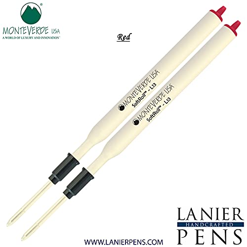 Monteverde Soft Roll Ballpoint Ink Refill 2-Pack - Compatible with Lamy Style Pens - Red 0.7mm Medium Tip - Smooth Writing for Office, School & Daily Use
