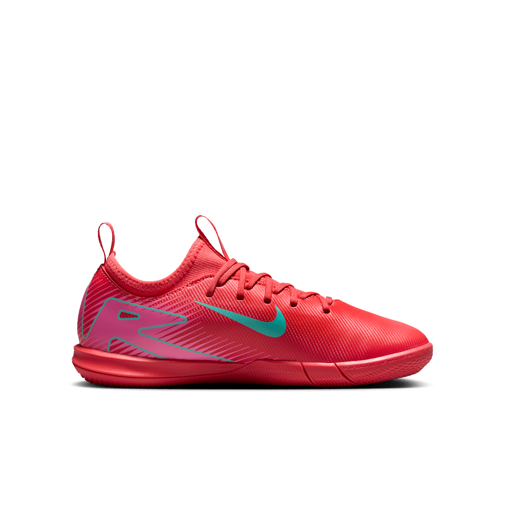 Nike Jr. Mercurial Vapor 16 Academy IC Indoor Soccer Shoes for Kids - Ember Glow/Aurora Green - Lightweight Football Cleats for Youth Indoor Training & Games