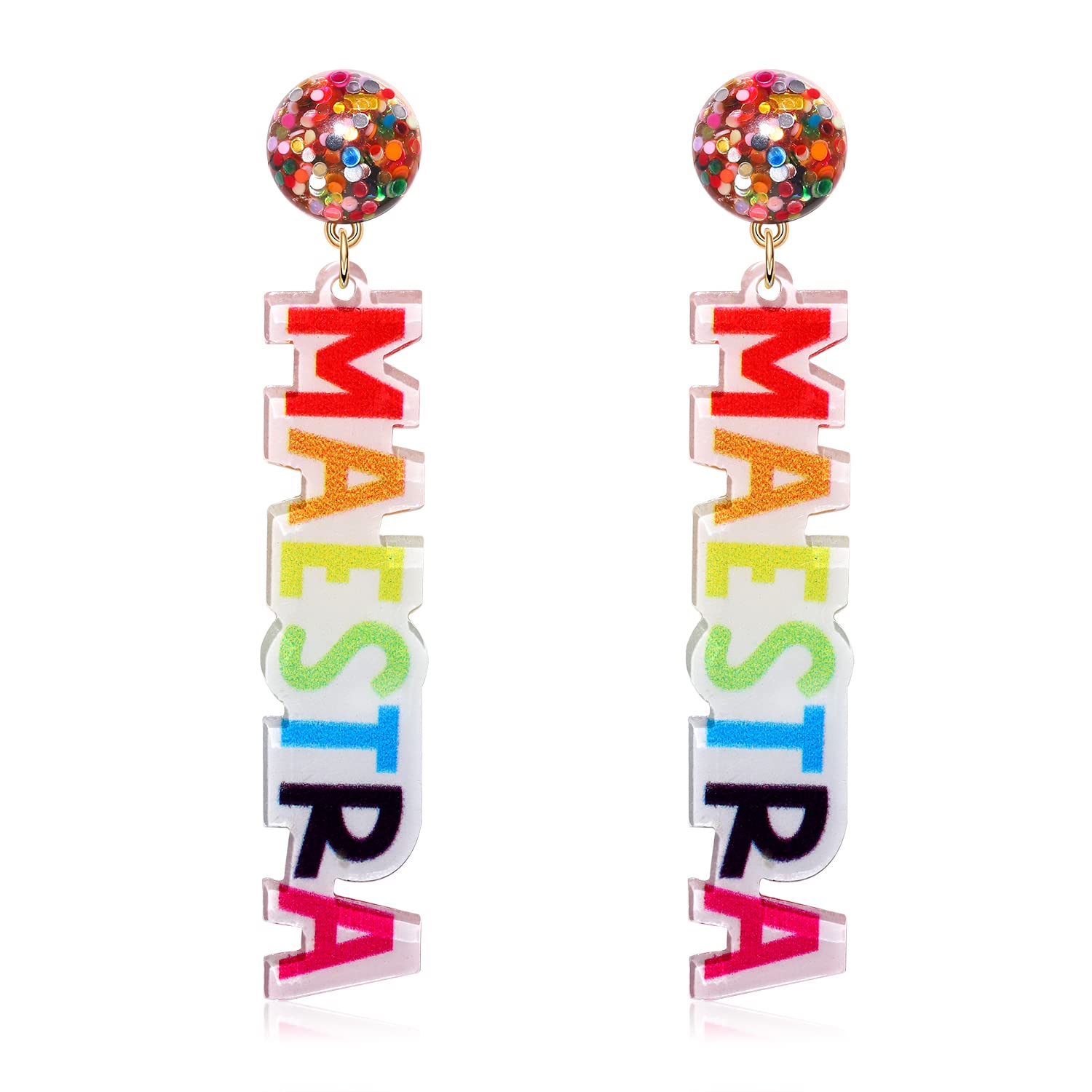 Lightweight Acrylic MAESTRA Drop Dangle Earrings for Women - Hypoallergenic Spanish Bilingual Teacher Jewelry - Funny Teacher Appreciation & Back to School Gift - Perfect for Classroom Wear, Teacher Conferences, and Educator Events