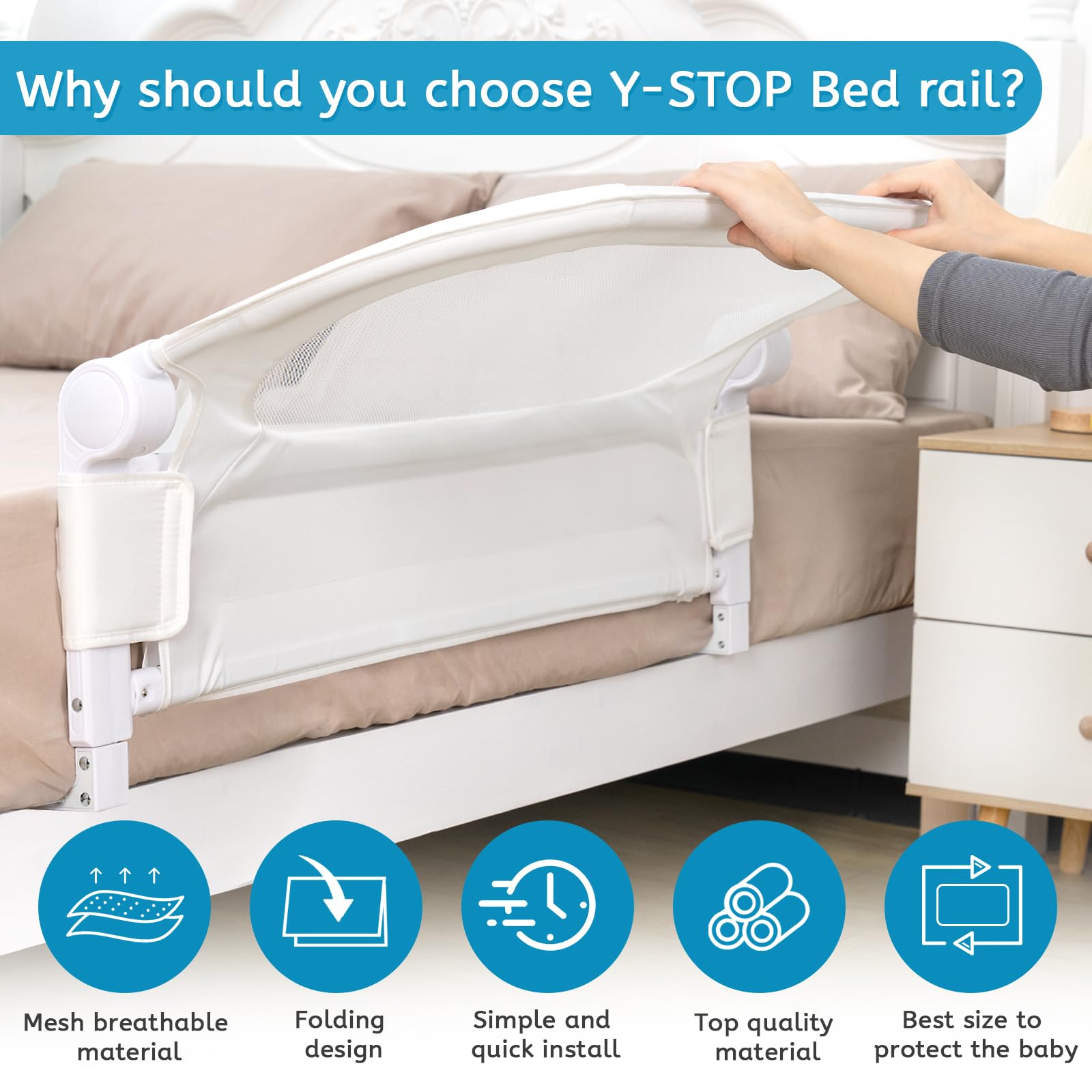 Y-STOP Adjustable Bed Rail Guard for Queen, King & Twin Beds - 33